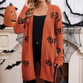thumbnail image 3 of Sakmal Comfy Cardigan Sweaters for Women Knitted Tunic Open Front Halloween Cardigan Orange Long Sweater Top, 3 of 4