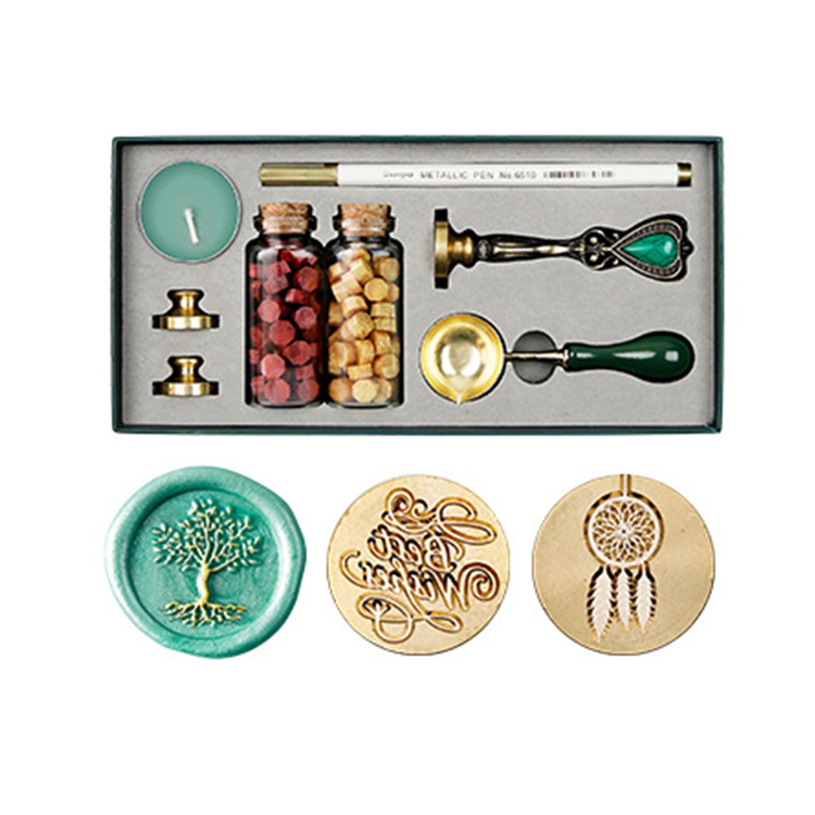 2pcs Seal Wax Stick Beads Wood Copper Melting Spoon Furnace Tool Sealing Kit 