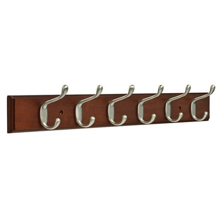 - Franklin Brass 27 in. Rail with 6 Heavy Duty Coat and Hat Hooks in Bark and Satin Nickel