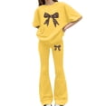 thumbnail image 2 of UACY Girls 2 Piece Outfits Long Sleeve Crew Neck Bow Sweatshirt Top and Flare Pants Set (Yellow, 12-13 Years), 2 of 6