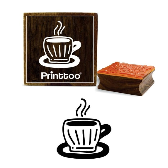 Printtoo Tea Cup Design Scrap-booking Card Print Square Wooden Rubber Stamp-5 x 5 Inches