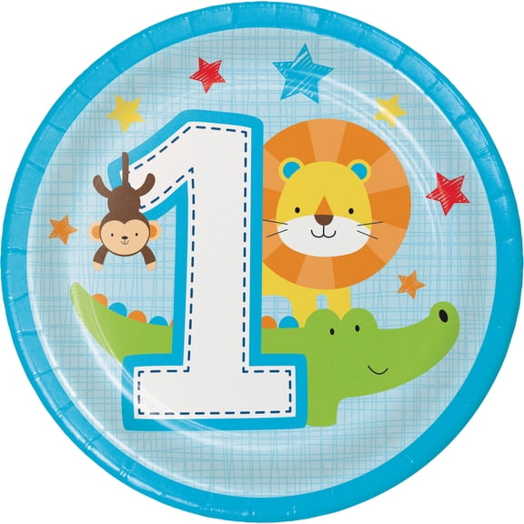 One is Fun Boy Round Paper Dessert Plates 8 Count for 8 Guests