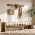 thumbnail image 5 of Tribesigns 59'' Wooden Entryway Bench with Boucle Cushion, Upholstered Fabric End of Bed Bench for Living Room (Removable Cushion), 5 of 7