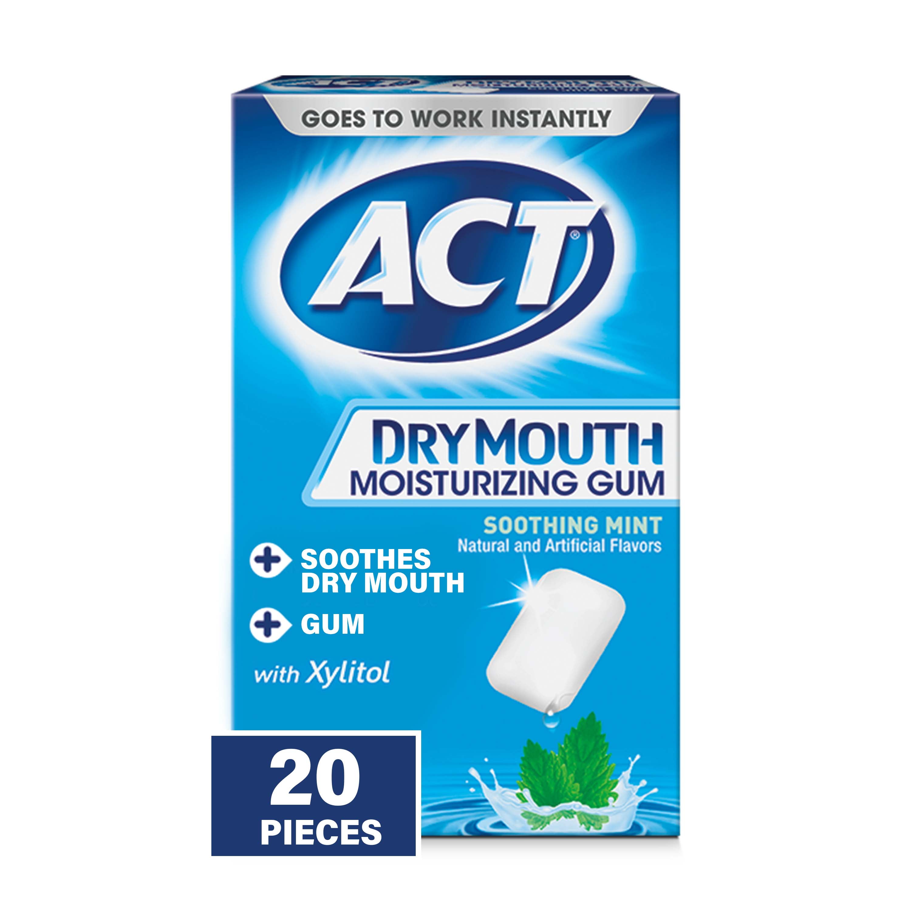 ACT Dry Mouth Gum Soothing Mint, 20 Pieces