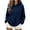 Dark Blue, variant on Women Leopard Print Basic Fleece Letter Loose Hoodie Sweatshirt Long Sleeve Kangaroo Pocket Drop Shoulder Pullovers Top