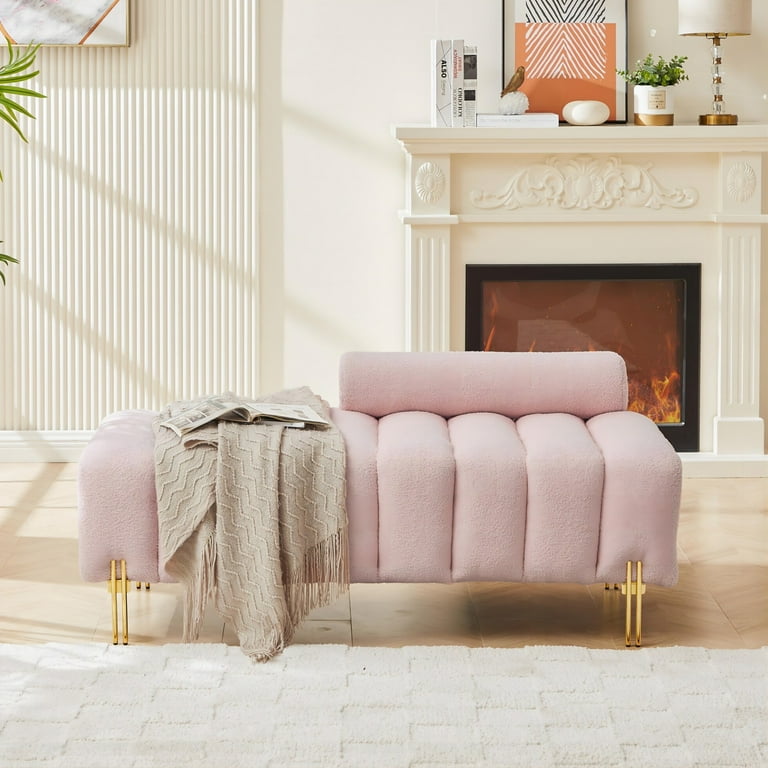 Teddy Velvet Small Ottoman With Storage - Flip Top Lid, Wood Legs, Foot Rest Stool (Pink)