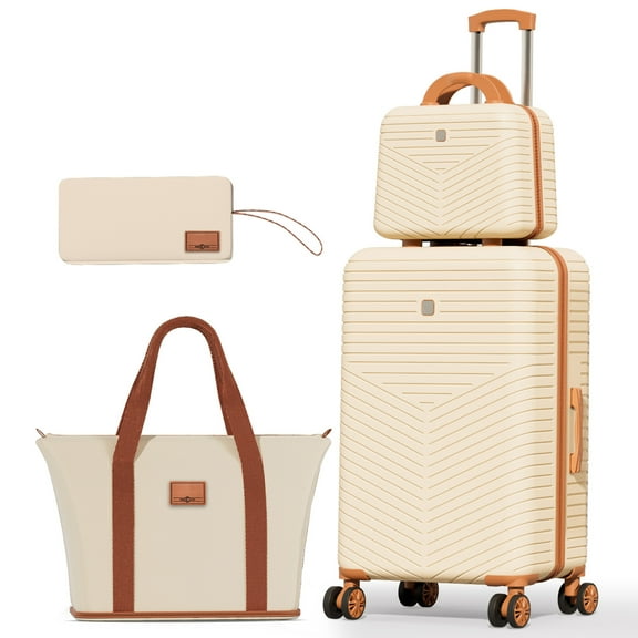 COBIZI 4 Piece Carry on Luggage Sets Hardside 20'' Carry on Suitcase with Spinner Wheels&TSA Lock,Lightweight 4 Piece Luggage Sets(13/20in, Beige)