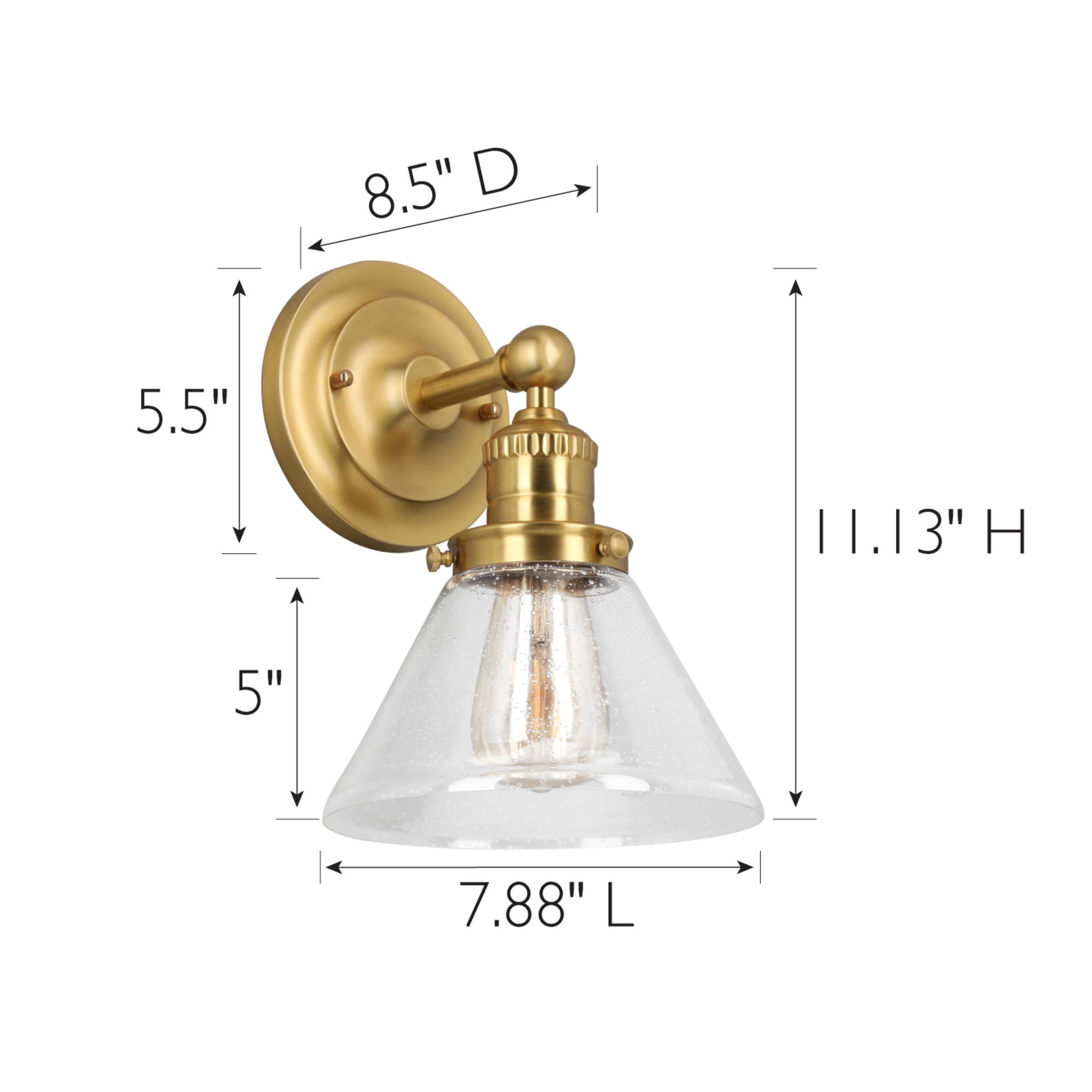 Corwin Wall Sconce, 1-Light Satin Gold Fixture with Seeded Glass, Dimmable, Dual Mount Up/Down, 7.9 in L x 8.5 in D x 11.1 in H