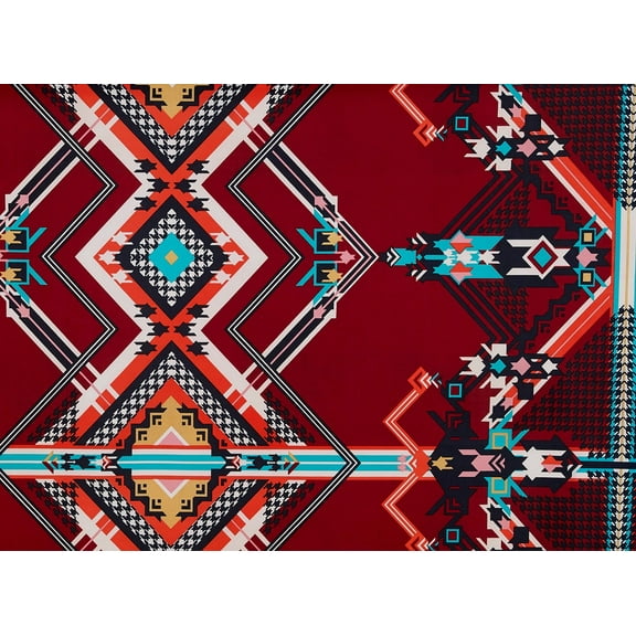 Zelouf Abstract Houndstooth Print On Scuba Knit  , Sewing, DIY, Crafts Fabric by the Yard, 341 Red/navy, 3 Yard