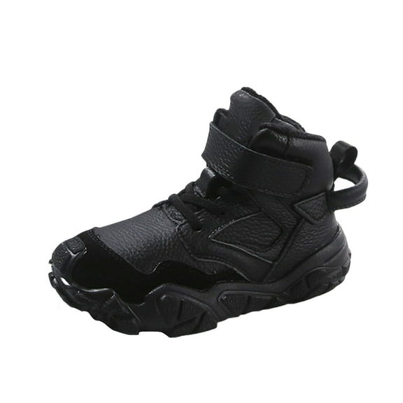 XXWXYD Toddler Cowboy Boots Boys Toddler Little Kid Warm Furry Winter Ankle Flat Snow Boot Snowproof Solid Color Boots Rubber Sole for Every Cold Day(4.5-5 Years,Black)