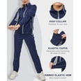 thumbnail image 3 of Women's 2Pc Full Zip Tracksuit, 4 Way Stretch Breathable with Reflective & Zipper Pockets for Gym Running Deep Blue L, 3 of 8