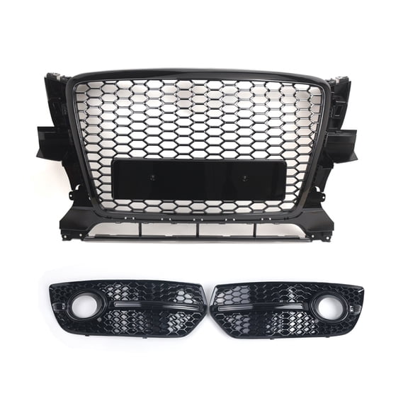 Ladcaser Honeycomb Front Grill Fog Light Grille Covers Compatible for Audi Q5 2009-2012 OE: 8R0807681A, 8R0807682A