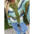 thumbnail image 3 of Jersey tipo cárdigan Saodimallsu para mujer, a rayas, color azul, 3 of 5