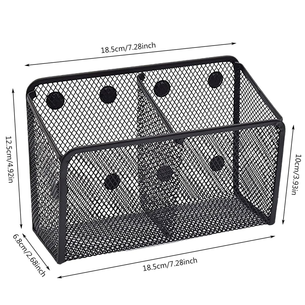 HYG 1 Pcs Large Metal Magnets Pen Holder Mesh Magnetic Pencil Basket Marker Storage Case Home Office Organizer Accessories for Locker Refrigerator Whiteboard (Black)