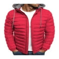thumbnail image 1 of Men Winter Down Hooded Jacket Solid Color Long Sleeves Zip Up Outerwear Warm Coat with Pockets, 1 of 5