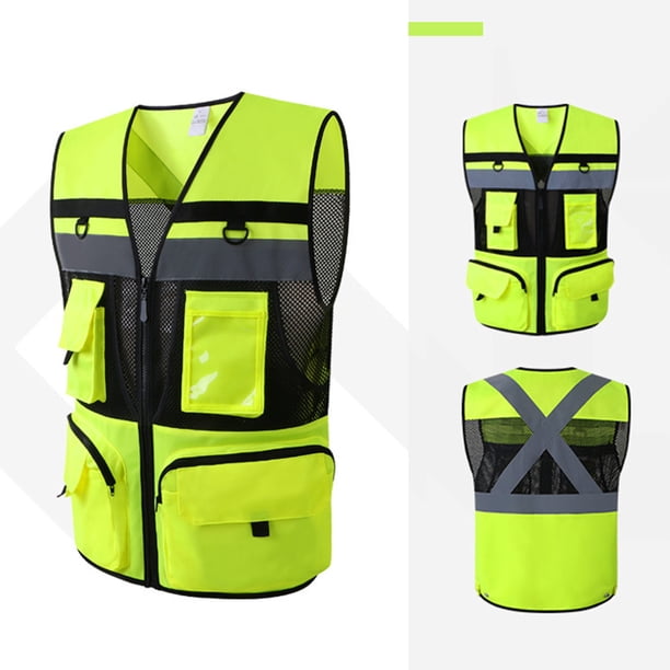 HIGH VISIBILITY REFLECTIVE SAFETY VEST ZIP POCKET SECURITY