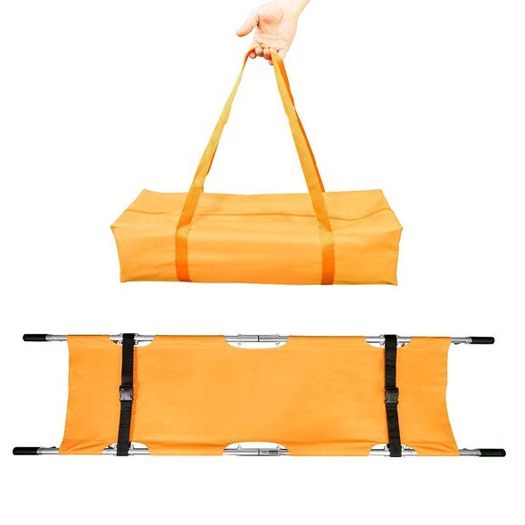 LINE2design Portable Aluminum Four-Fold Stretcher with Handles & Carrying Case - Emergency Medical Transport for Patients - Orange