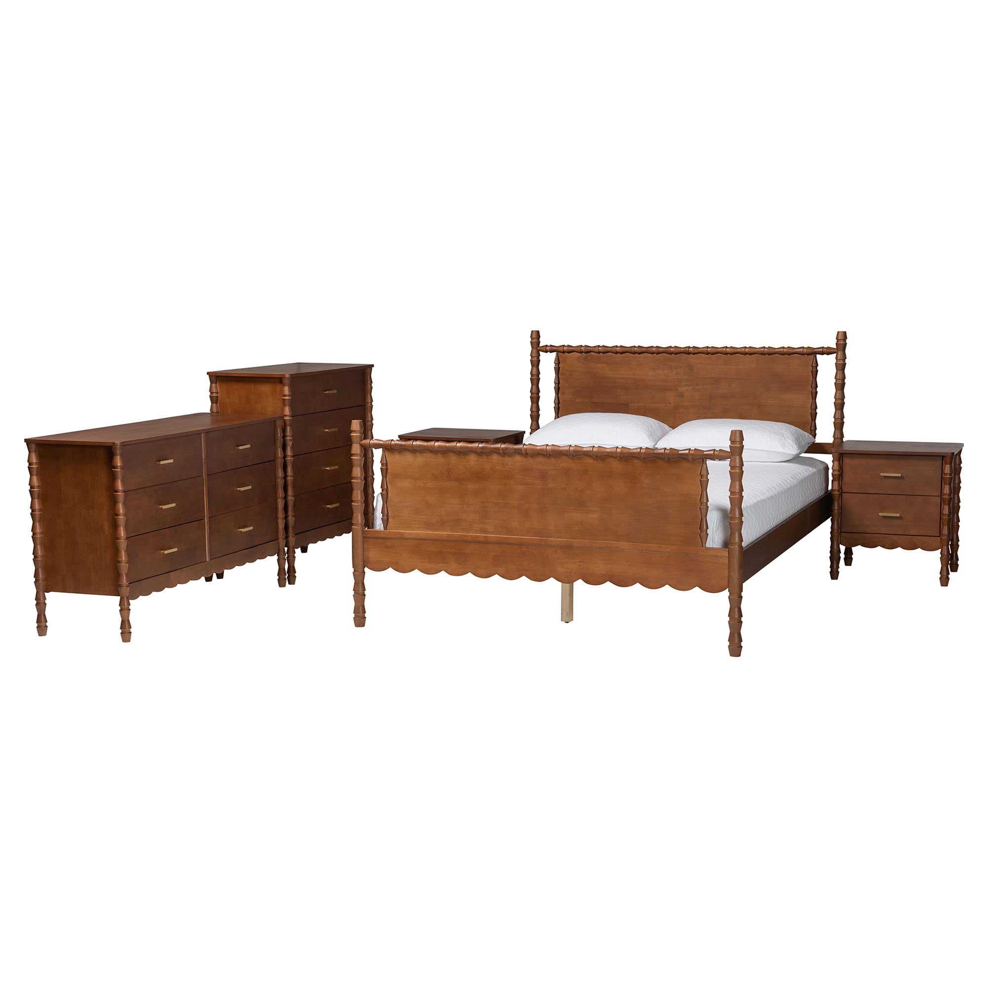 Baxton Studio Danette Modern Bedroom Set, 5-Piece, Queen, Walnut Brown