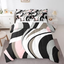 Castle Fairy Teenagers Abstract Stripes 7-Piece Twin Bedding Sets,Vintage Aesthetic Bedding Comforter Set,Minimalist Geometric Breathable Sheet Sets,Breathable Home Decor