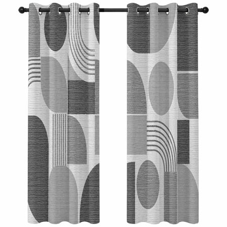 Grey Grid Blocks Blackout Curtains 84 Inches Long Boho Modern Abstract Art Geometric Minimalist Arch Lines Thermal Insulated Room Darkening Drapes with Grommets for Living Room 52 W x 84 L 2 Panels