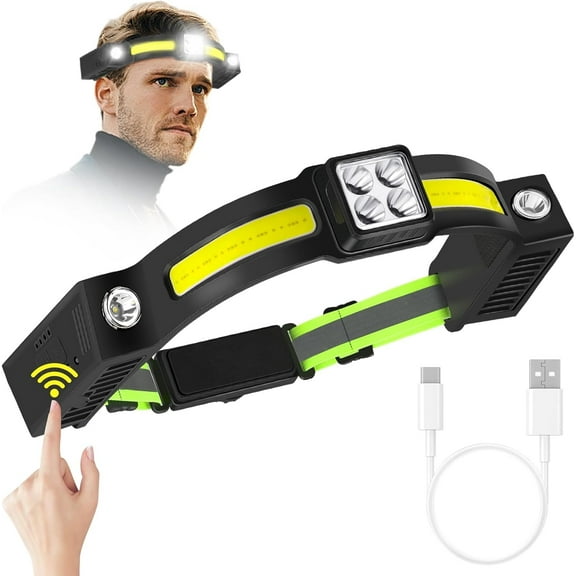 Headlights 8000 LM Super Bright 2 Pack, LED Headlamp Flashlight for Adults Rechargeable, Head Lamp Lights for Forehead with Motion Sensor for Outdoor Camping Running Fishing Cycling (2)