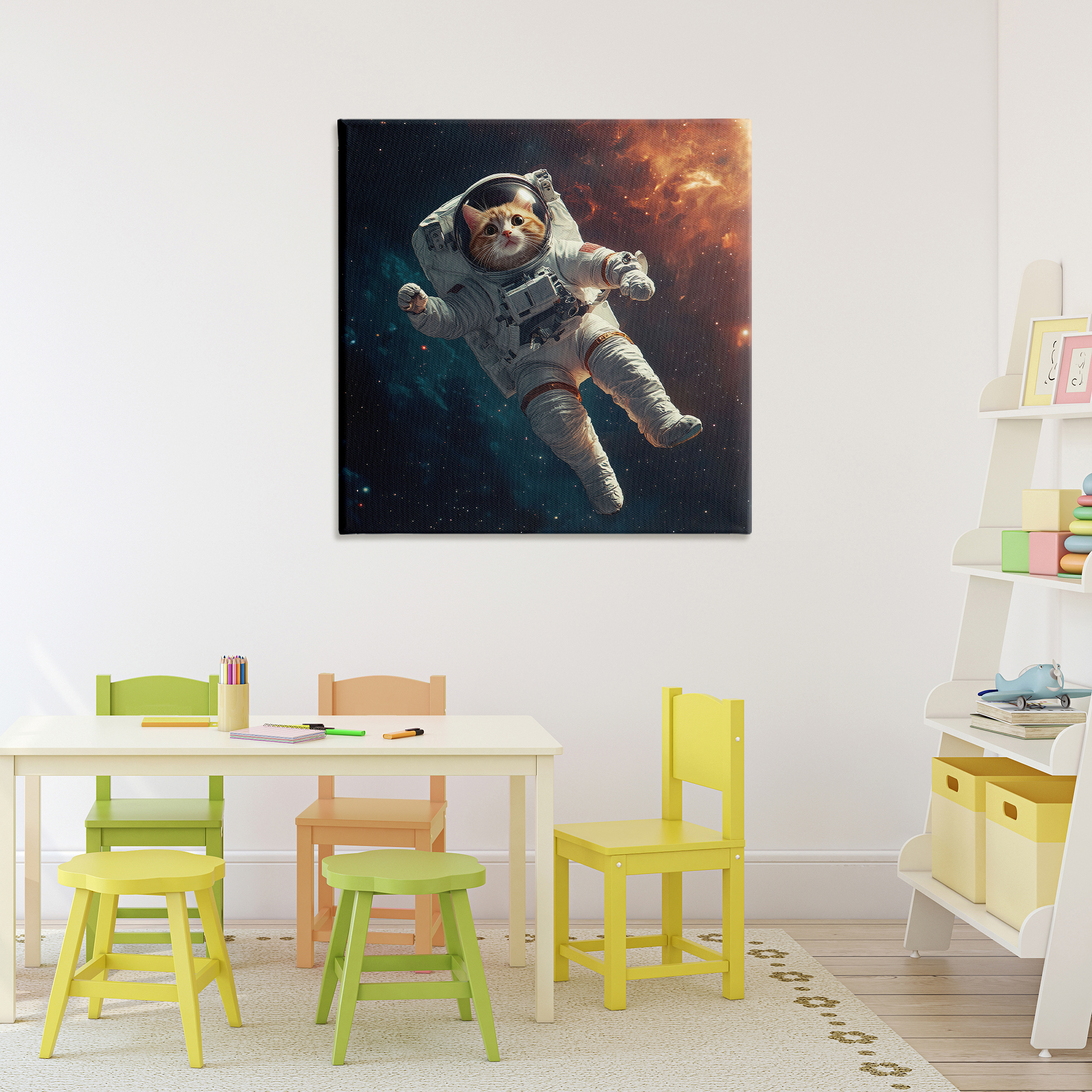 Interstellar Cat Astronaut Canvas Wall Art, design by Jim Baldwin