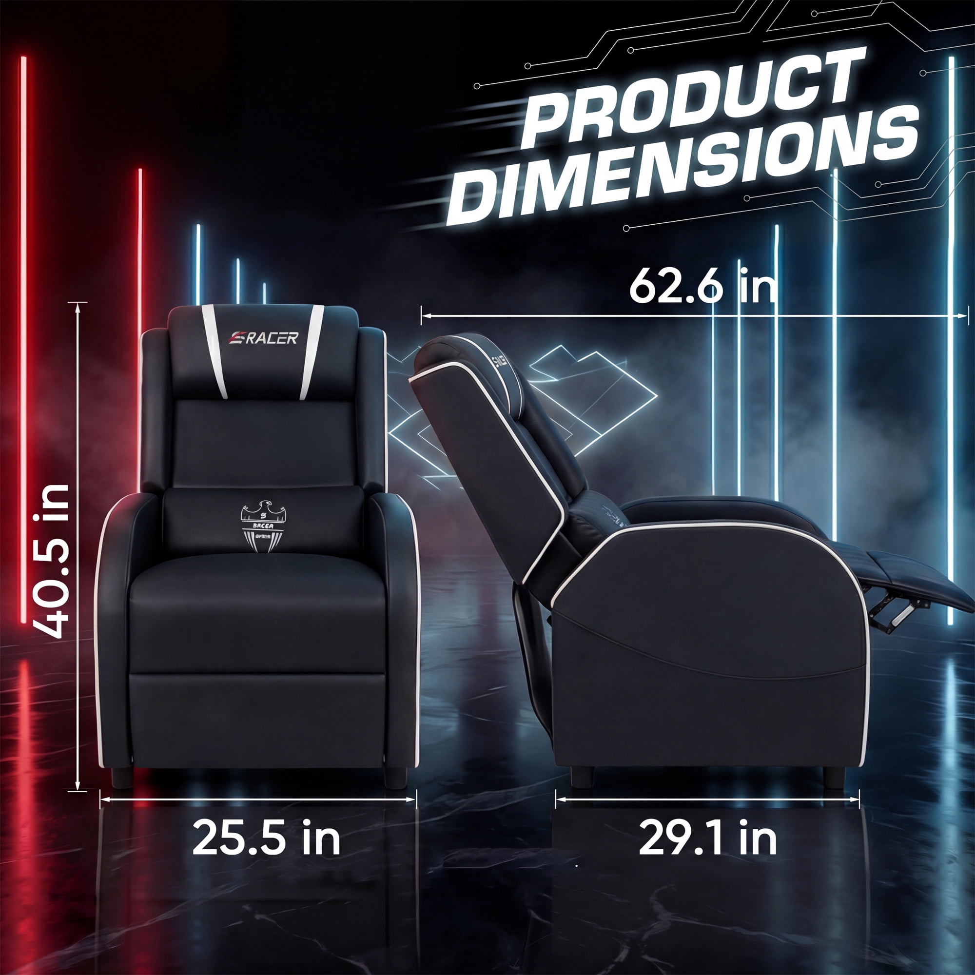 Homall Massage Gaming Recliner Chair Video Game Chair Racing Sofa Chair PU Leather Living Room Sofa Single Home Theater Seating, White