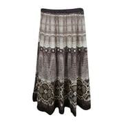 Mogul Womens Skirt Printed Brown Elastic Waist Boho Style Gypsy Skirts