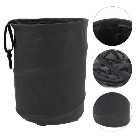 WASHWEPE Black Hanging Car Trash Bag 1Pack for Hiking and Camping Reusable and Foldable