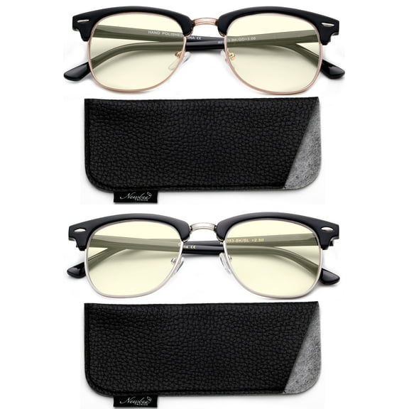 2 Pack Newbee Fashion - Blue Light Blocking Glasses, Computer Glasses Reduce Eyestrain, Vintage Oval Retro Classic Half Frame High Fashion Clear Lens Glasses for Men, Women, Gold & Silver