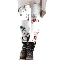 Goindgs Women's Stretch Legging Pants Casual Floral Printed High Waist Lift Sports Yoga Compression Legging White L