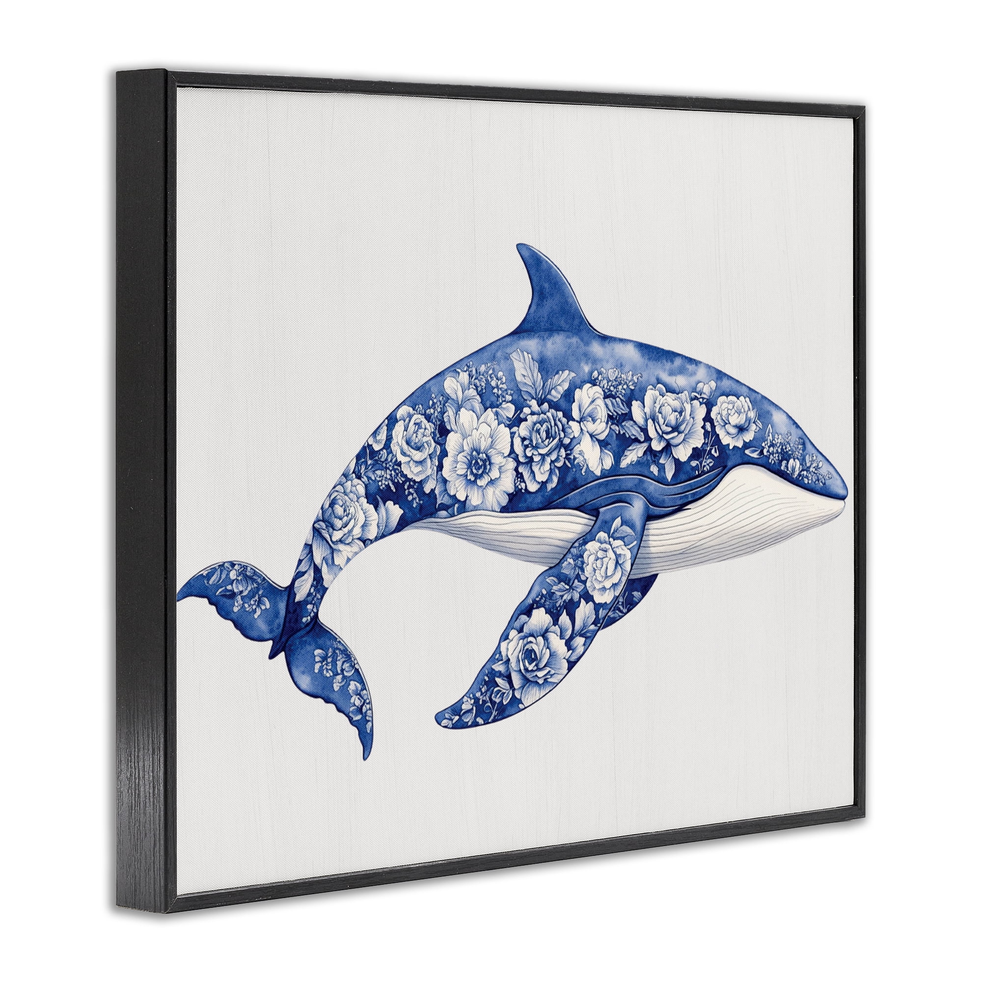Floral Toile Whale Black Framed Giclee Art, design by Lettered and Lined