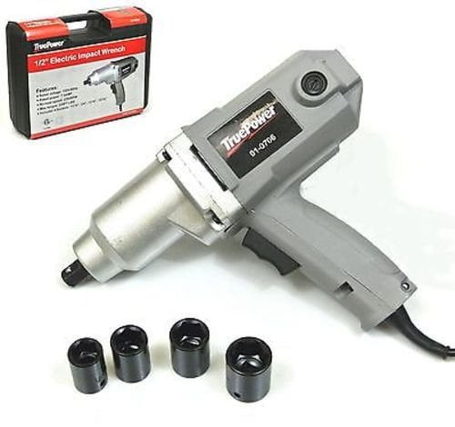 TruePower 1 2" Electric Corded Impact Wrench 220 ft lbs, Sockets, Case by TruePower
