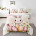 thumbnail image 1 of Erosebridal Cartoon Bunnies Rabbit Bedding Todder Comforter Set, Watercolor Easter Eggs Blossoms Down Comforter, Reversible 2 Pieces, 1 of 8