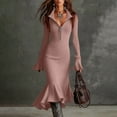 thumbnail image 2 of Pulls pour Femmes, Élégant Robe Chandail en Chiffon Uni à Manches Longues Demi-Fermeture à Glissière Évasées en Tricot Résille, Robe Maxi pour Femmes, 2 of 9