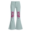 thumbnail image 3 of Xijirk Girls Solid Bell Bottom Pants Sanding Twill Pink Leopard Print Lace Up Casual Kids Bottoms Light Blue,5-6 Years, 3 of 4