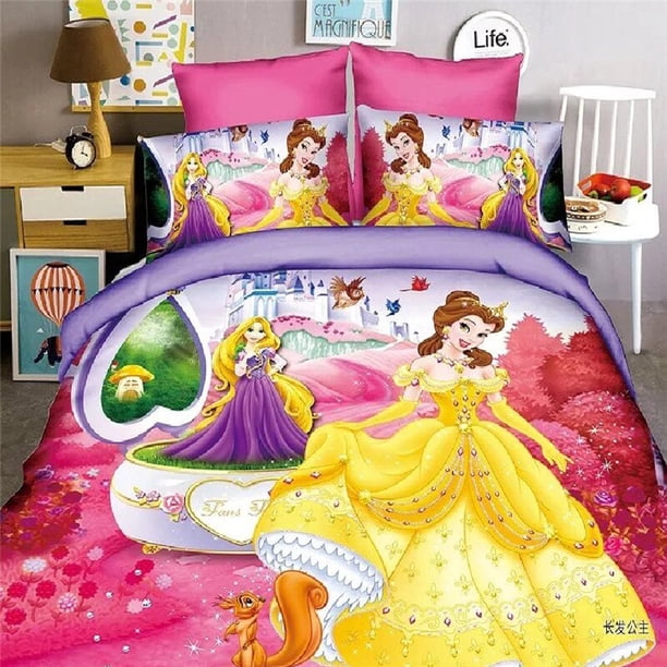 Disney Rapunzel Cinderella Princess Kids Girls Bedding Set Duvet Cover Bed Sheet Pillow Cases Twin Single Size Drop ShippingSingle(3pcs) Gao Jinjia LED
