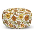 thumbnail image 1 of Floral Pouf Cover with Zipper, Graphical Colorful Flowers in Cartoon Style, Soft Decorative Fabric Unstuffed Case, 30" W X 17.3" L, Mustard Vermilion White, by Ambesonne, 1 of 5