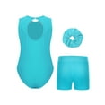 thumbnail image 2 of Haitryli Kids Girls Dance Gymnastics Leotard Sleeveless Bodysuit with Rhinestones Decor Shorts Hair Tie Blue Green 10, 2 of 5