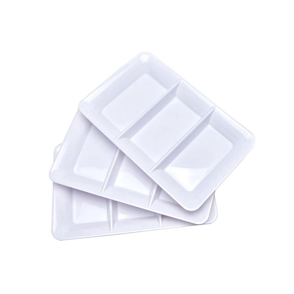 3 Sectional Plastic Serving Tray 14.2" x 9", 3 Pack White Serving Platters for Cheese Cracker Food, Durable and Reusable