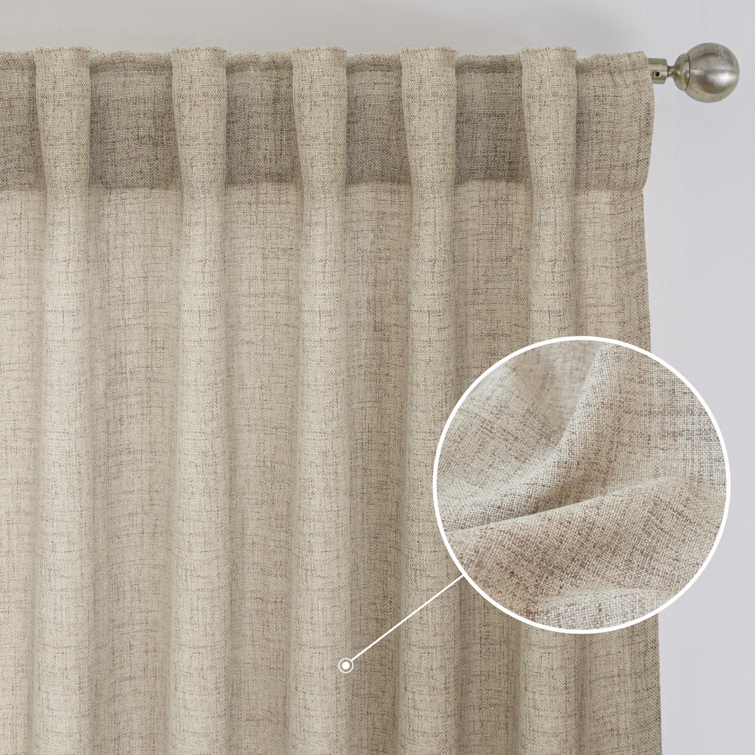 DriftAway Khaki Linen Curtains 108 Inches Long for Living Room Thick Semi Sheer 2 Panels Farmhouse 3 Inch Rod Pocket Back Tab Boho Rustic Light Filtering Window Drapes for Bedroom Privacy Assured