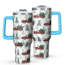 Red Christmas Truck and Tree Pattern Tumbler with Handle and Lid,40oz Double Wall Vacuum Insulated Tumbler,Cups Gift for Women and Men