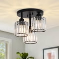 thumbnail image 1 of PAUFUL Crystal Semi Flush Mount Ceiling Light,3-Light Modern Close to Ceiling Light Fixtures,Black Kitchen Light Fixtures with Cl, 1 of 9