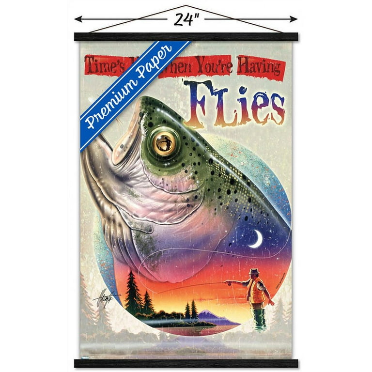 James Mazzotta - Bass Fly Fish Wall Poster with Wooden Magnetic