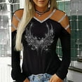 thumbnail image 2 of QHWAUAKFBN T Shirts For Women Trendy Neck Hollow-Out Studded Long Sleeve Tshirts Top, 2 of 6