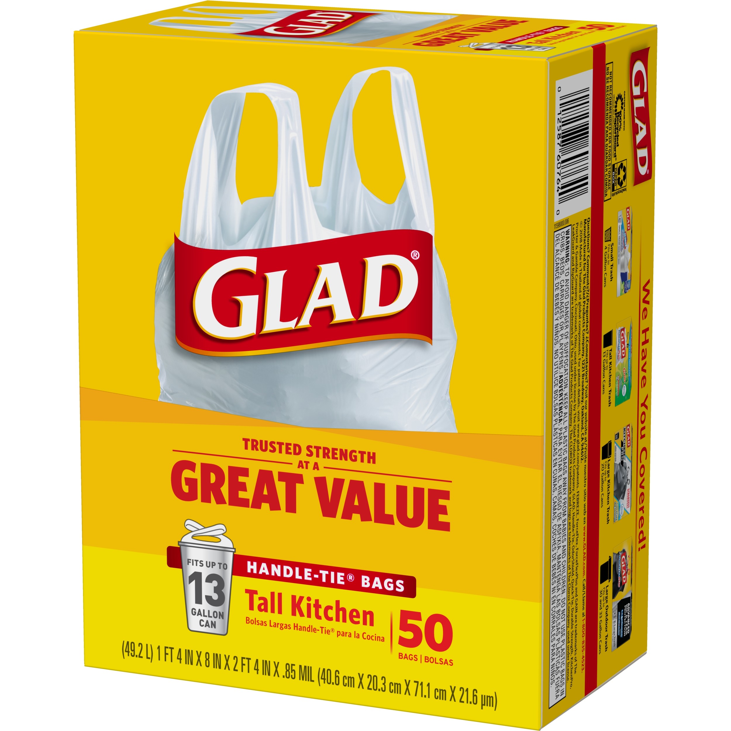 Glad Tall Kitchen Trash Bags with Handles, 13 Gallon, 50 Count photo 5