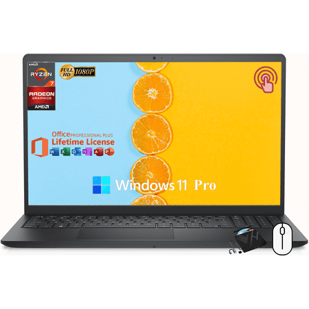 Dell Inspiron 15 3535 Personal Laptop, 15.6” FHD 1920 x 1080 Touchscreen Display, AMD Ryzen 7 7730U, 32GB RAM 512GB SSD,Windows 11 Pro & Office Pro Lifetime License, Black