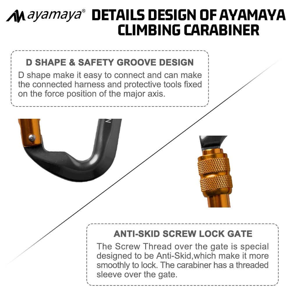 3PACK AYAMAYA Climbing Carabiner, Aluminum D Ring Locking Clip Hook, Screw Locking Screwgate Carabiners,Screw Lock Hook for Traveling Camping (Gray)