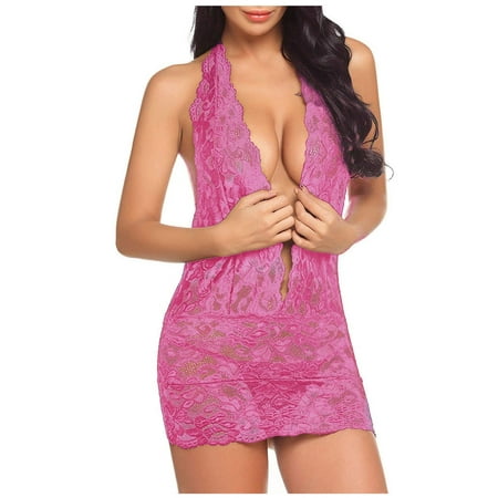 

EUHDSSDE Follure New Women Lace Teddy Lingerie Deep V Halter One Piece Bodysuit Nightdress