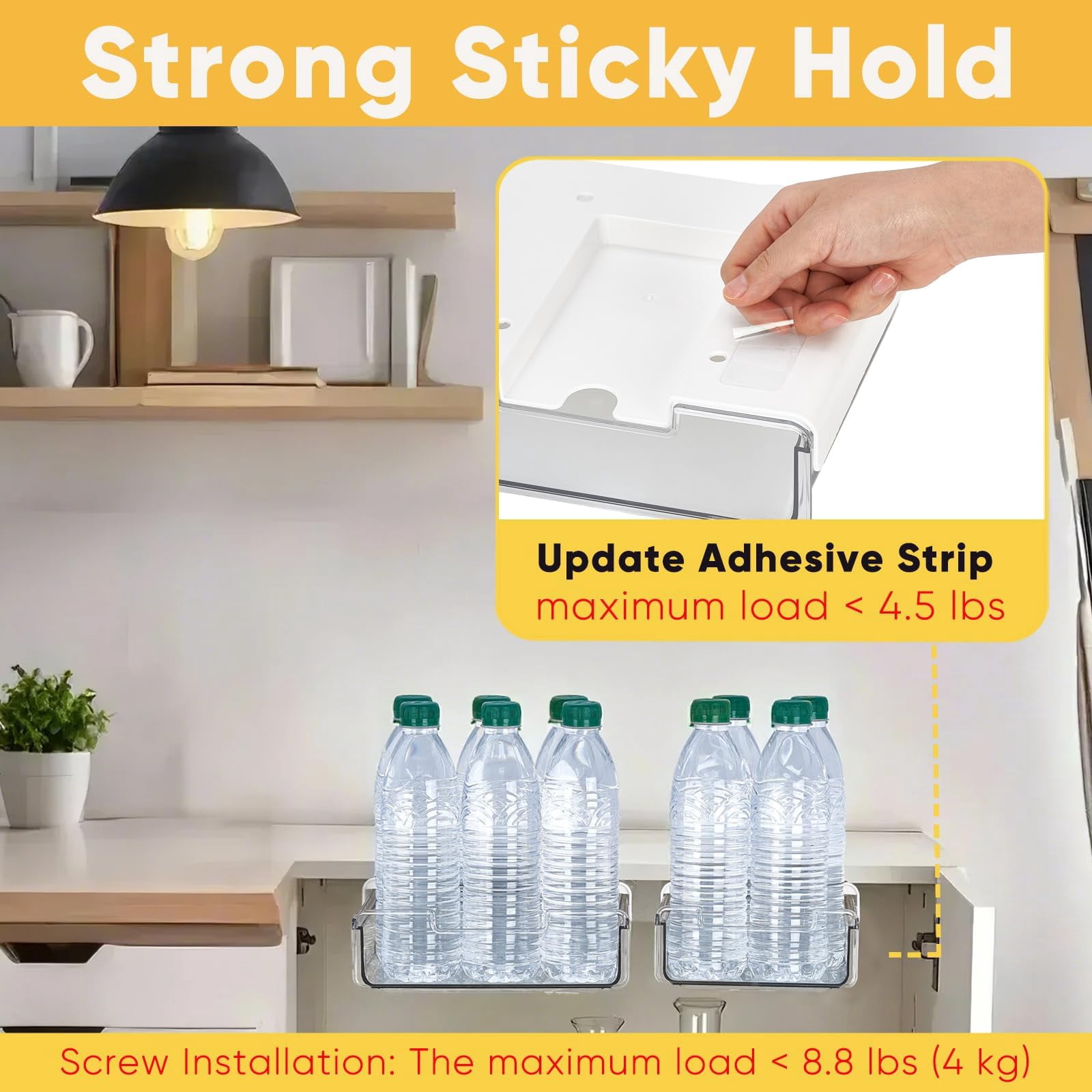 2 Pack Under Desk Hanging Drawer Slide Pull Out  Attachable Clear Storage Tray Easy Self Adhesive Mount Cabinet Shelf Holder For Tables Home & Office Counters Workstation